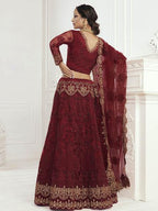 Myra Maroon Heavy Embroidered Net Bridal Lehenga | Grab2Buy