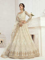 Myra Cream Heavy Embroidered Net Bridal Lehenga | Grab2Buy