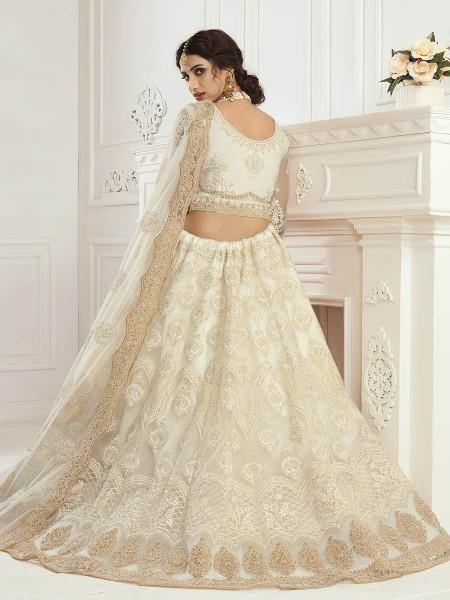 Myra Cream Heavy Embroidered Net Bridal Lehenga | Grab2Buy