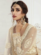 Myra Cream Heavy Embroidered Net Bridal Lehenga | Grab2Buy