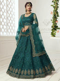 Myra Rama Green Heavy Embroidered Net Bridal Lehenga | Grab2Buy