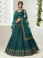 Myra Rama Green Heavy Embroidered Net Bridal Lehenga | Grab2Buy