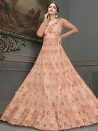 Myra Peach Soft Net Embroidered Handwork Gown Style Suit | Grab2Buy