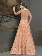 Myra Peach Soft Net Embroidered Handwork Gown Style Suit | Grab2Buy