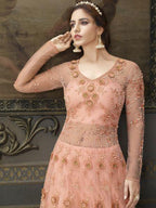 Myra Peach Soft Net Embroidered Handwork Gown Style Suit | Grab2Buy