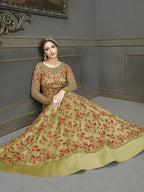 Myra Green Soft Net Embroidered Handwork Gown Style Suit | Grab2Buy