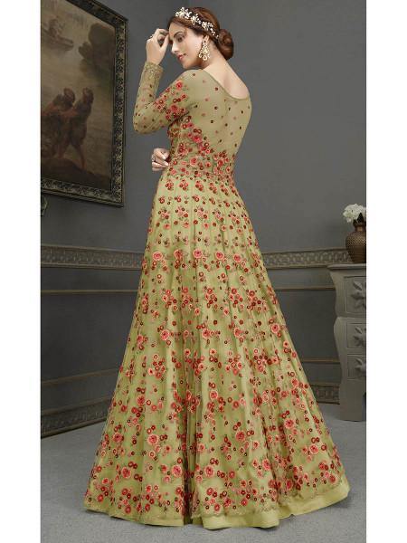 Myra Green Soft Net Embroidered Handwork Gown Style Suit | Grab2Buy