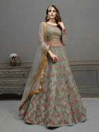 Myra Grey Soft Net Embroidered Handwork Gown Style Suit | Grab2Buy