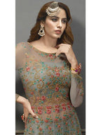 Myra Grey Soft Net Embroidered Handwork Gown Style Suit | Grab2Buy