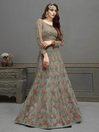 Myra Grey Soft Net Embroidered Handwork Gown Style Suit | Grab2Buy