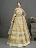 Myra Pista Soft Net Embroidered Handwork Gown Style Suit | Grab2Buy
