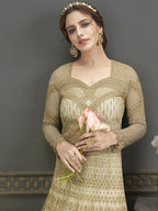 Myra Pista Soft Net Embroidered Handwork Gown Style Suit | Grab2Buy