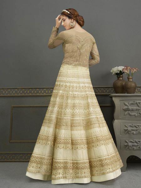 Myra Pista Soft Net Embroidered Handwork Gown Style Suit | Grab2Buy