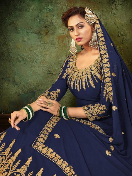 Myra Navy Blue Georgette Embroidered Gown | Grab2Buy