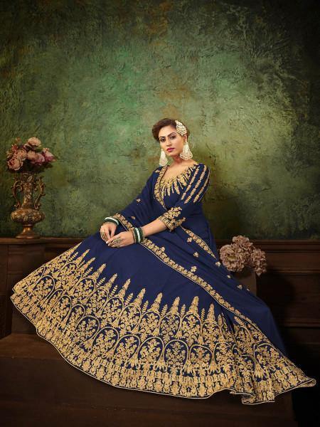 Myra Navy Blue Georgette Embroidered Gown | Grab2Buy