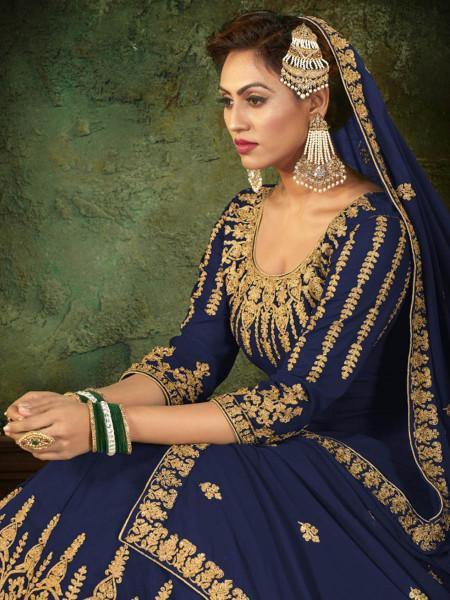 Myra Navy Blue Georgette Embroidered Gown | Grab2Buy