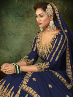 Myra Navy Blue Georgette Embroidered Gown | Grab2Buy