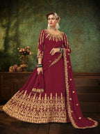 Myra Maroon Georgette Embroidered Gown | Grab2Buy