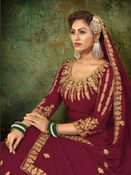 Myra Maroon Georgette Embroidered Gown | Grab2Buy