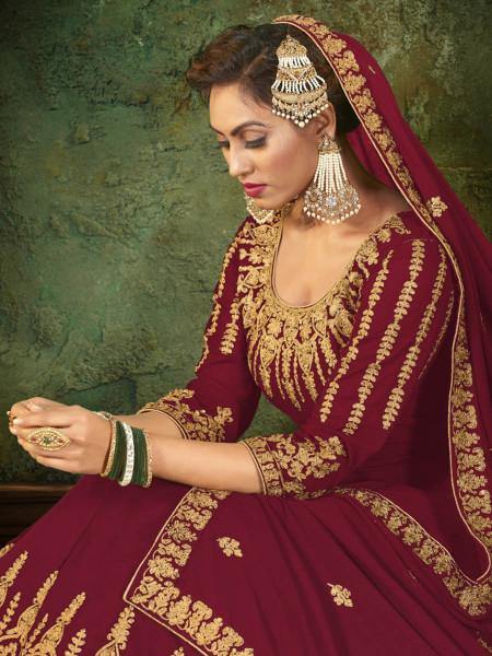 Myra Maroon Georgette Embroidered Gown | Grab2Buy