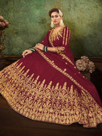 Myra Maroon Georgette Embroidered Gown | Grab2Buy
