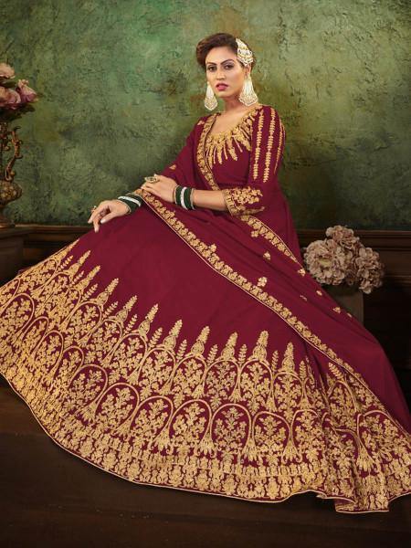 Myra Maroon Georgette Embroidered Gown | Grab2Buy