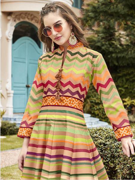 Myra Beautiful Multicolour Silk Digital Patola Gown | Grab2Buy