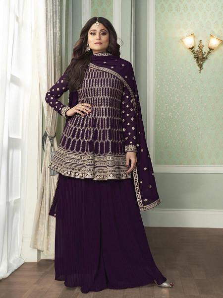Myra Purple Georgette Embroidered Palazzo Suit | Grab2Buy