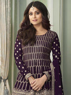 Myra Purple Georgette Embroidered Palazzo Suit | Grab2Buy