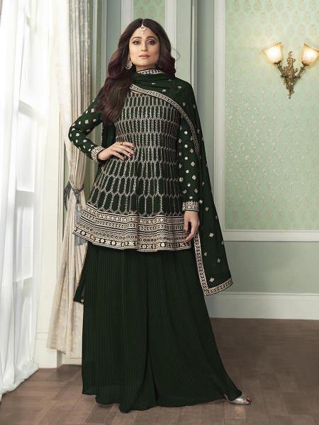 Myra Beautiful Green Georgette Embroidered Palazzo Suit For Girls | Grab2Buy