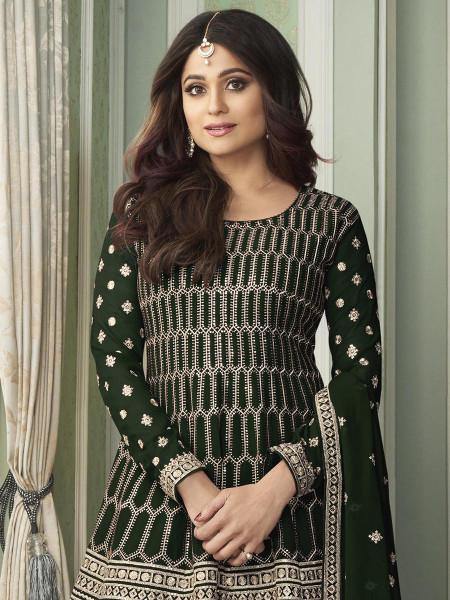 Myra Beautiful Green Georgette Embroidered Palazzo Suit For Girls | Grab2Buy
