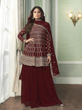 Myra Beautiful Maroon Georgette Embroidered Palazzo Suit | Grab2Buy