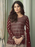 Myra Beautiful Maroon Georgette Embroidered Palazzo Suit | Grab2Buy