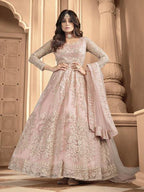 Myra Dusty Pink Butterfly Net Embroidered Anarkali Suit | Grab2Buy