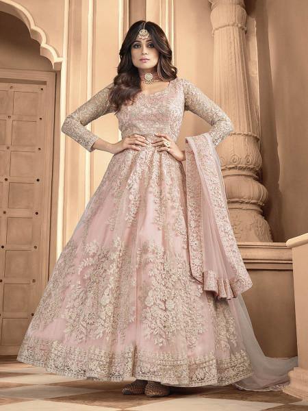 Myra Dusty Pink Butterfly Net Embroidered Anarkali Suit | Grab2Buy