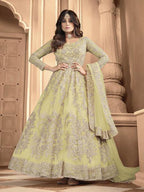 Myra Pista Butterfly Net Embroidered Anarkali Suit | Grab2Buy