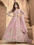 Myra Pink Butterfly Net Embroidered Anarkali Suit | Grab2Buy