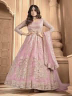Myra Pink Butterfly Net Embroidered Anarkali Suit | Grab2Buy