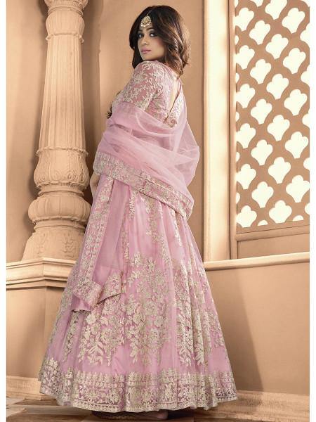 Myra Pink Butterfly Net Embroidered Anarkali Suit | Grab2Buy