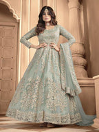 Myra Sea Blue Butterfly Net Embroidered Anarkali Suit | Grab2Buy