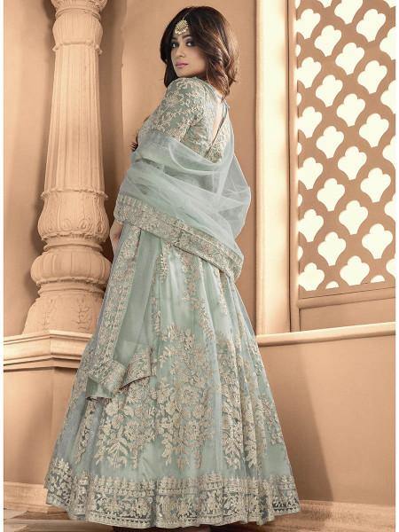 Myra Sea Blue Butterfly Net Embroidered Anarkali Suit | Grab2Buy