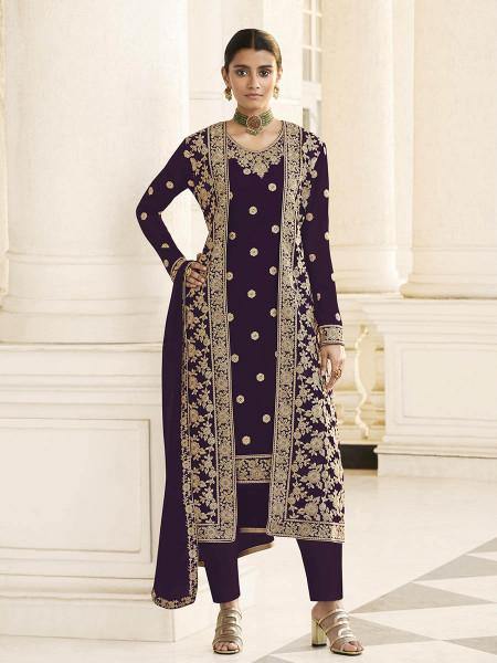 Myra Wine Jacket style Heavy Embroidered Suit | Grab2Buy