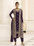 Myra Wine Jacket style Heavy Embroidered Suit | Grab2Buy