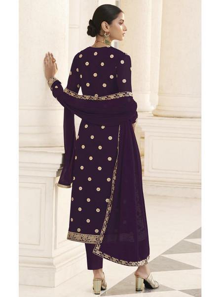 Myra Wine Jacket style Heavy Embroidered Suit | Grab2Buy