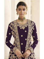 Myra Wine Jacket style Heavy Embroidered Suit | Grab2Buy