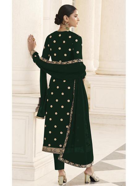 Myra Deep Green Jacket style Heavy Embroidered Suit | Grab2Buy