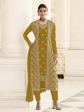 Myra Mustard Yellow Jacket style Heavy Embroidered Suit | Grab2Buy