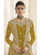 Myra Mustard Yellow Jacket style Heavy Embroidered Suit | Grab2Buy