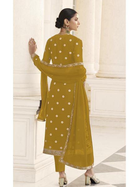 Myra Mustard Yellow Jacket style Heavy Embroidered Suit | Grab2Buy
