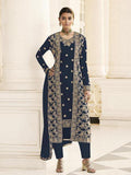Myra Navy Blue Jacket style Heavy Embroidered Suit | Grab2Buy